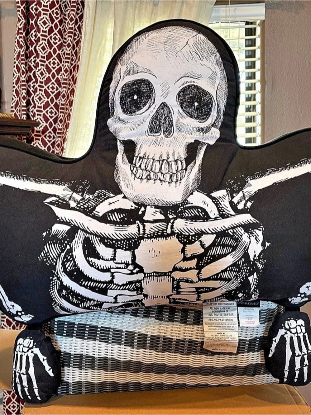 Cynthia Rowley Light Up Skeleton Decorative Pillow Black & White Large
